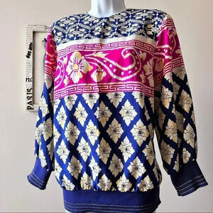Vintage 80s Jo Hanna York Printed Blouse Top Size 10